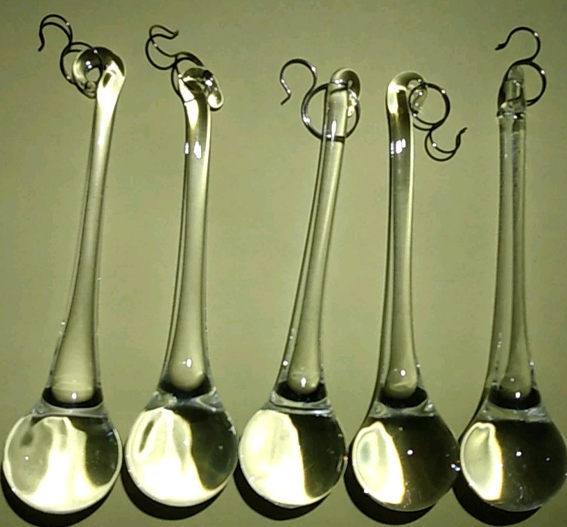 TEARDROP CLEAR GLASS CRYSTAL WIDE CHANDELIER LAMP PRISMS (5)