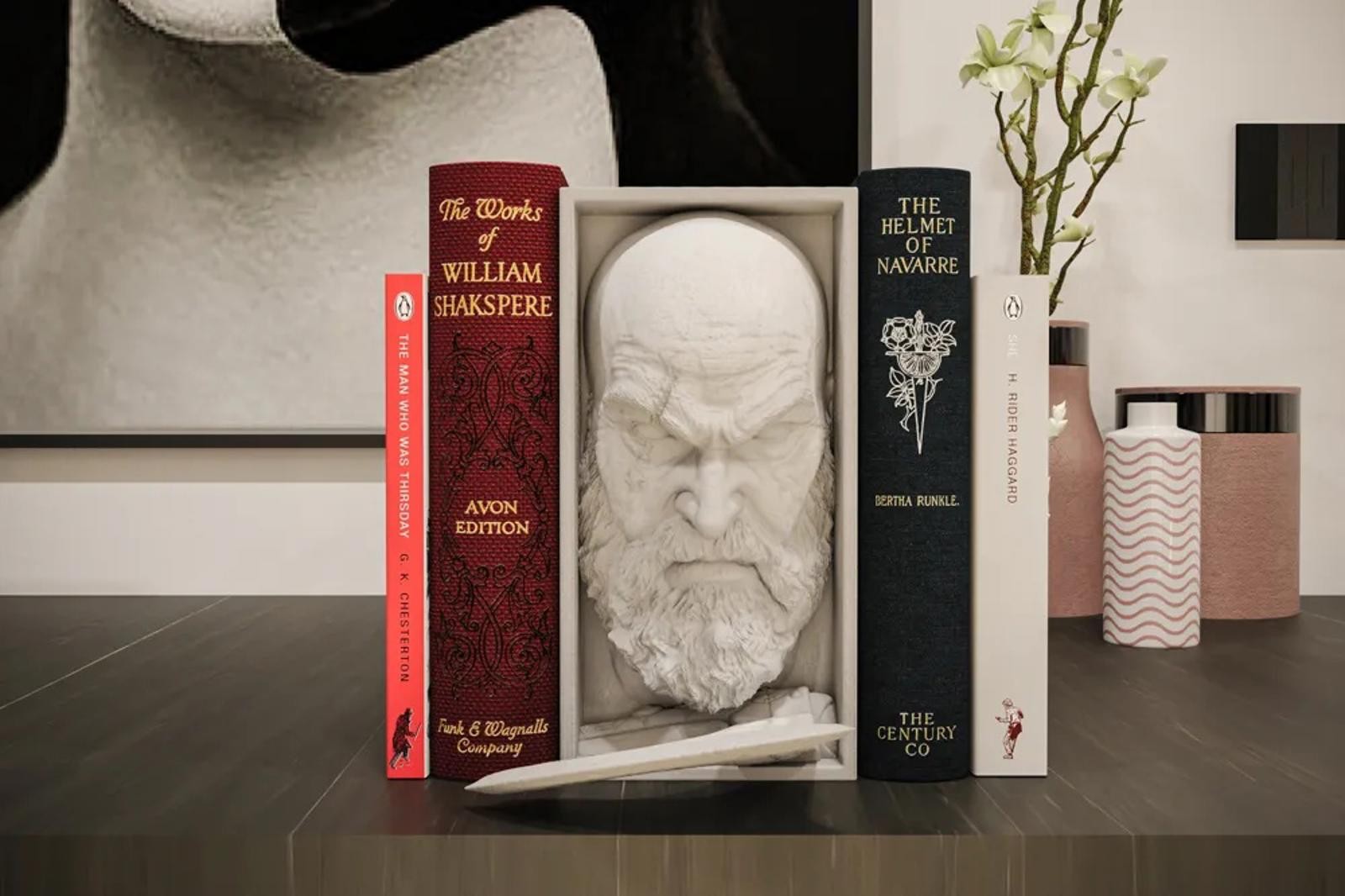 Kratos God of War Book Nook - Spartan Warrior Bookshelf Insert