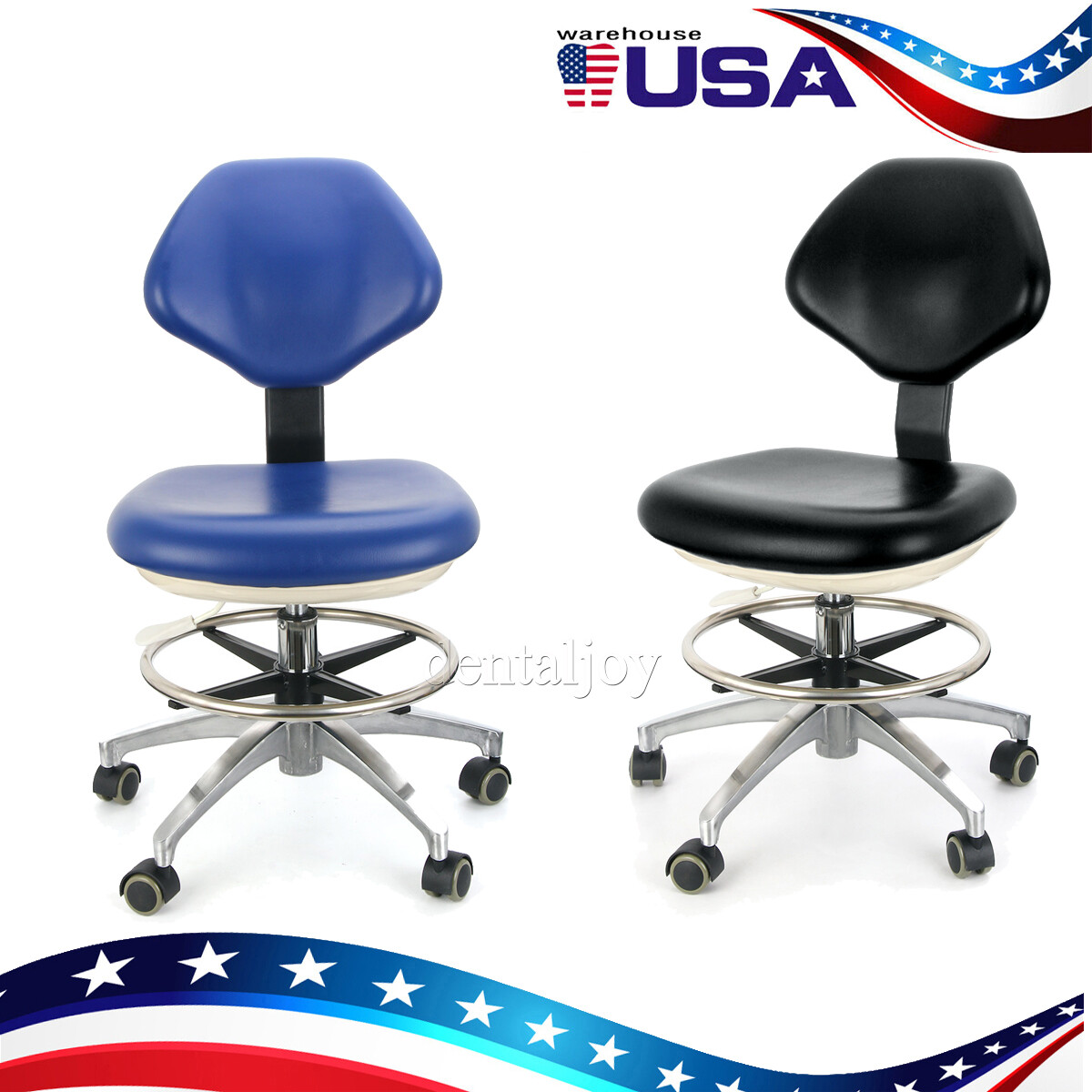Dental Doctor Assistant Stool Mobile Chair Adjustable Height PU Leather