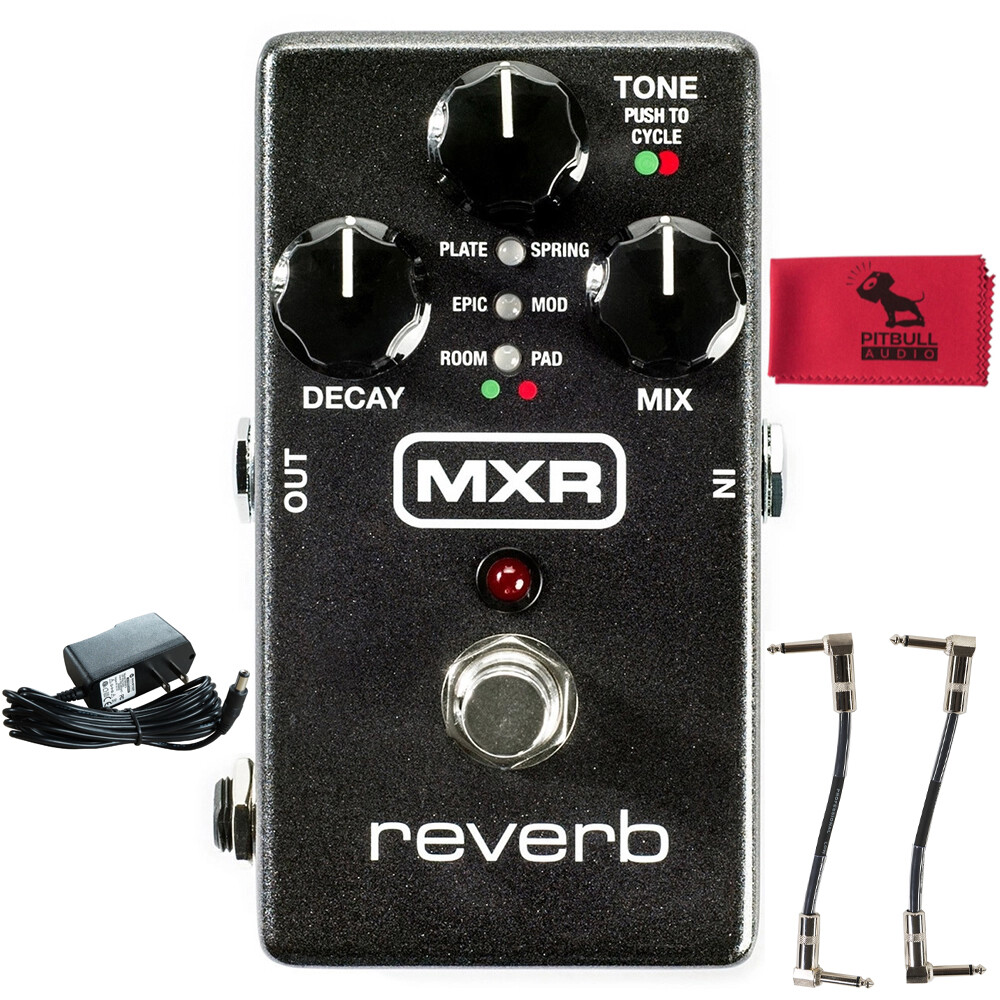 MXR M300 Digital Reverb Pedal w Power Supply, Patch Cables & Pitbull Audio Cloth