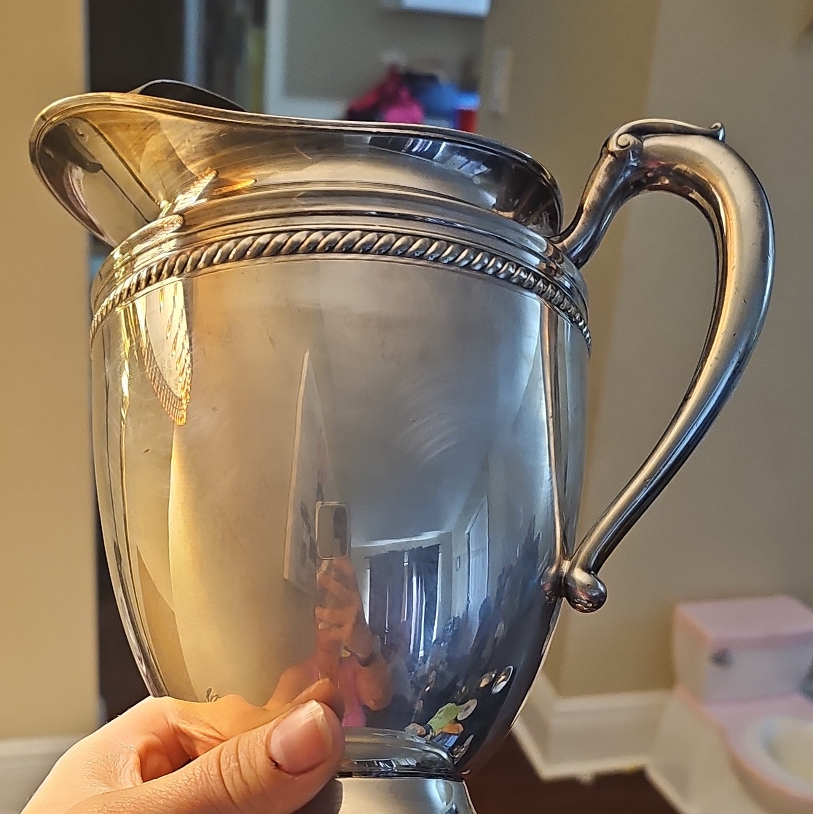 Silver Plate Handled Pitcher Jug with Pour Spout, Silver Tone