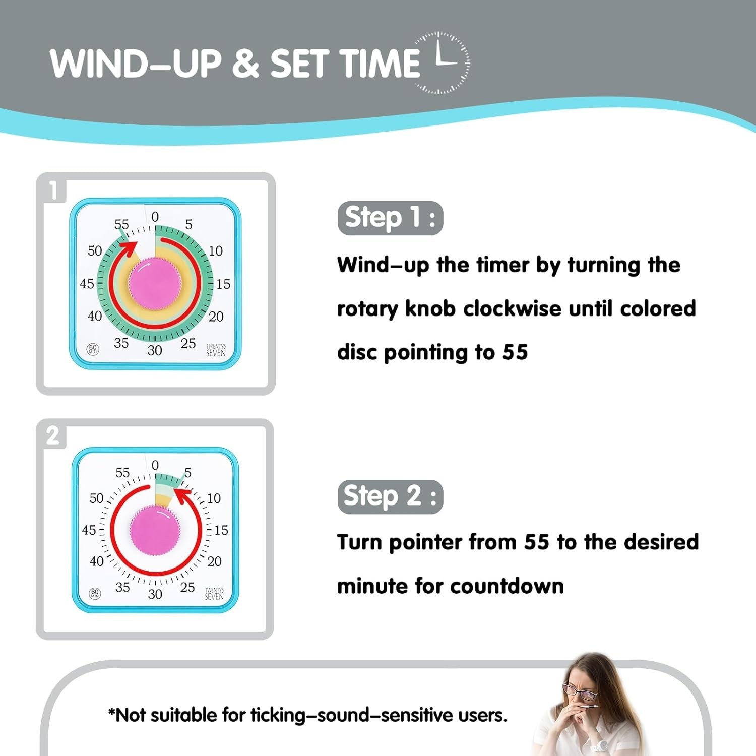 Countdown Timer 7.5 inch; 60 Minute 1 Hour Visual Timer – Classroom Teaching ...
