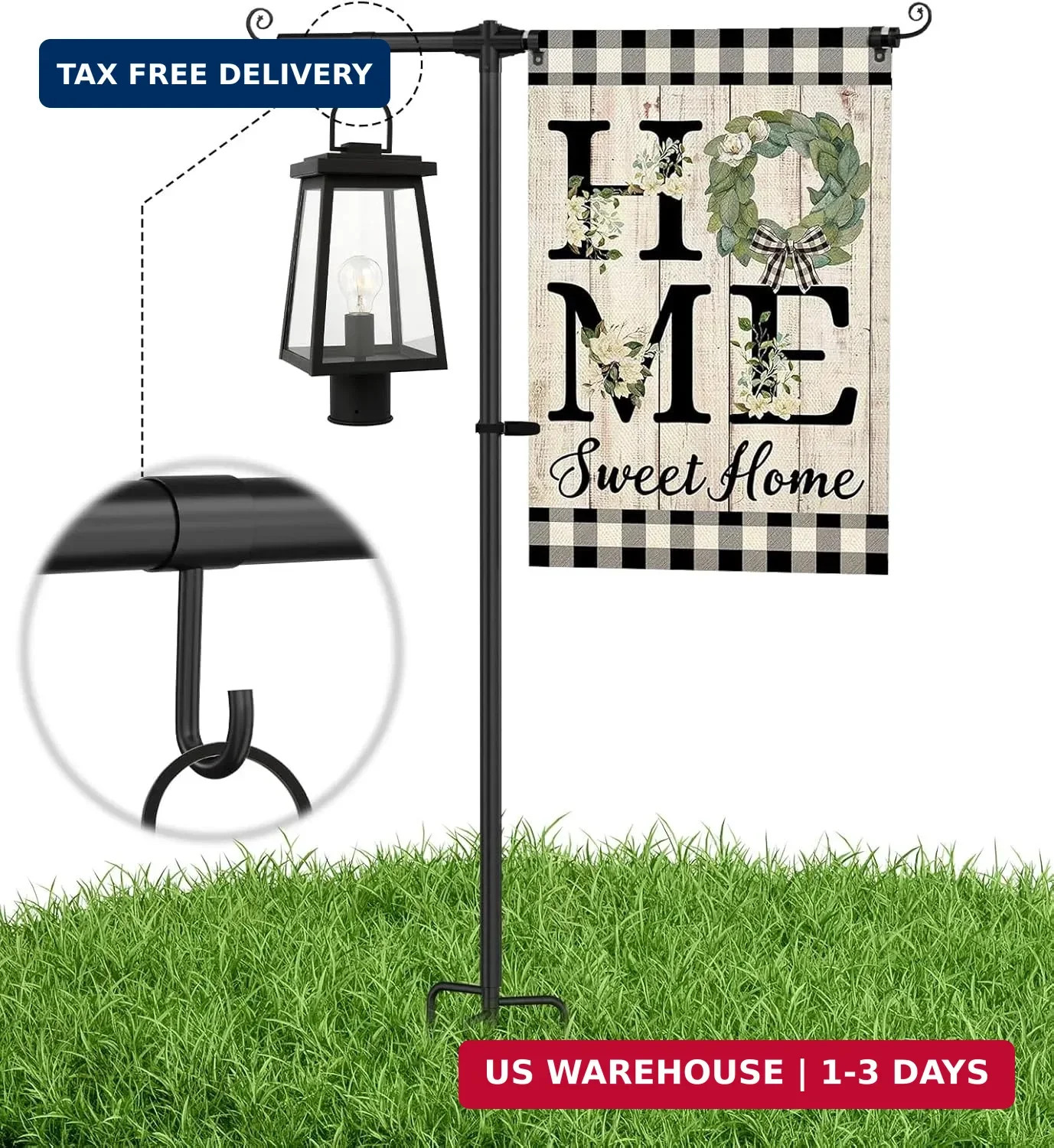 Garden Flag Stand Holder with Shepherd Hooks for 12 x 18 Flag, 51 Inch Height wi
