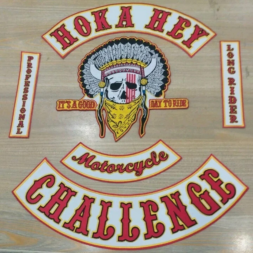 Hoka Hey Challenge Embroidered Patch - Full Back Set - Motorcycle Biker Design