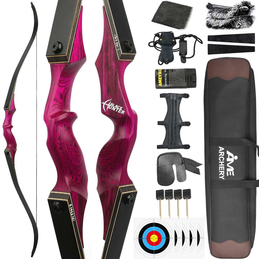 60" Archery Recurve Bow Arrow Set Wood Takedown 20-60lbs American Hunting Target