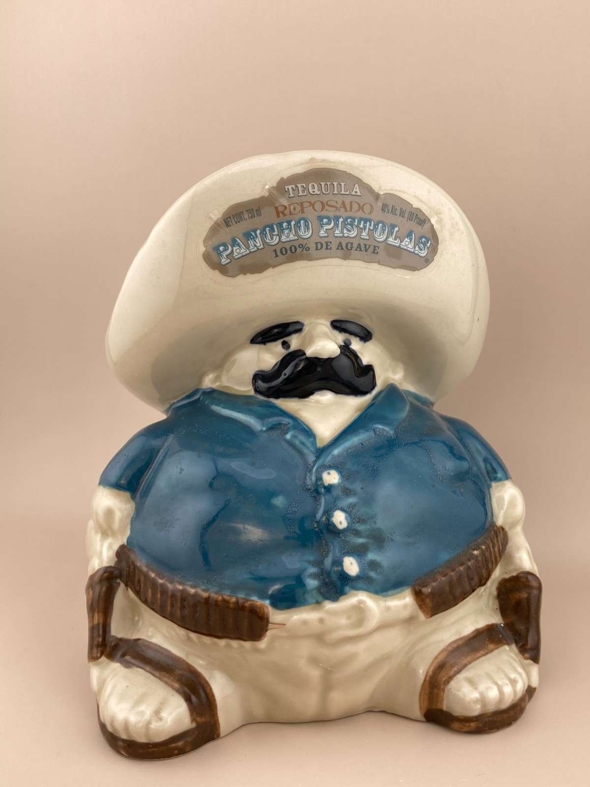 Tequila Reposado Pancho Pistolas Porcelain Figure Sombrero Bottle Empty Bottle