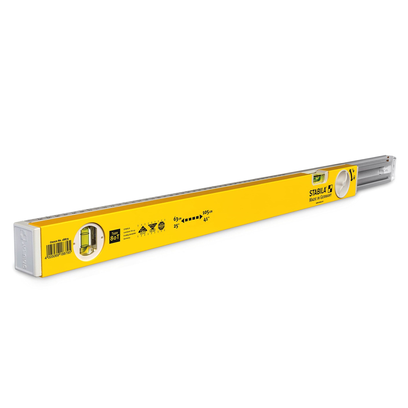 Stabila 80T 2 Vials Telescopic Spirit Level, 63-105 cm Length