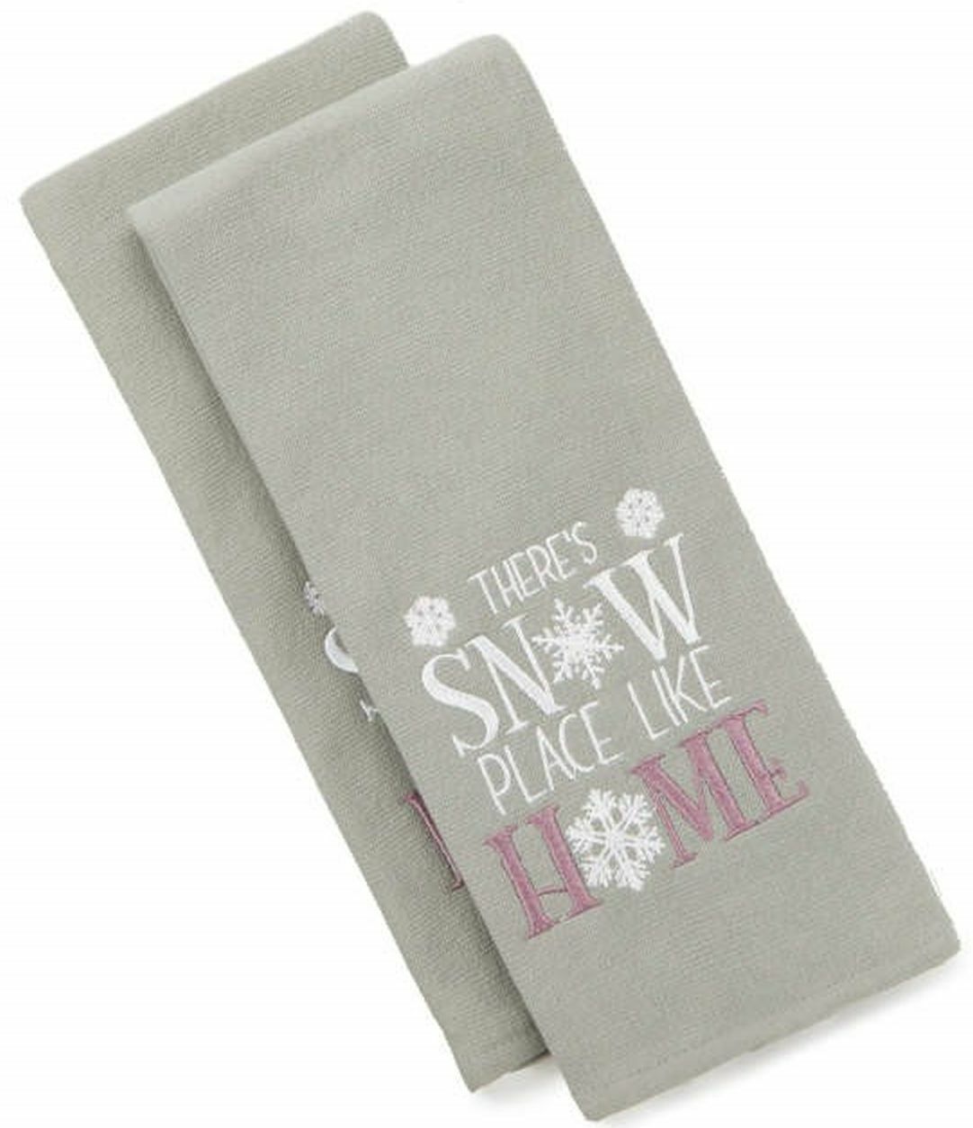 Set of 2 Same Embroidered Kitchen Towels(15x25")THERE IS SNOW PLACE LIKE HOME,WW