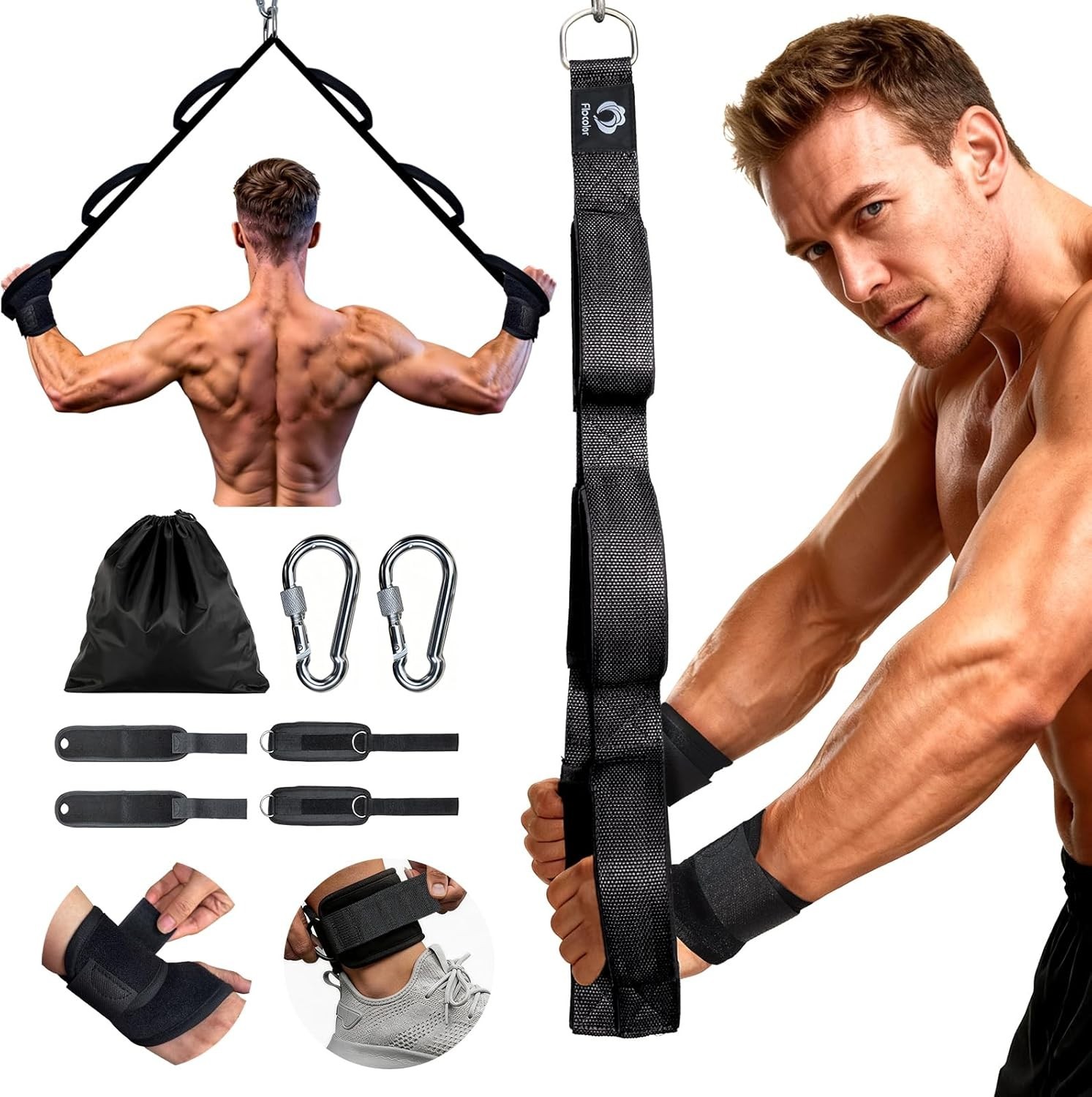 Tricep Rope Cable Attachments for Gym Use w Wrist Brace Ankle Strap