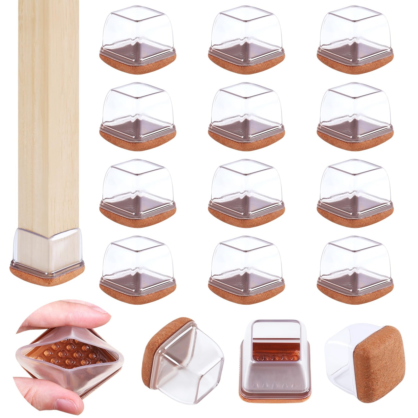 16 Pcs Chair Leg Floor Protectors for Hardwood Floors - Square Silicone Cover...