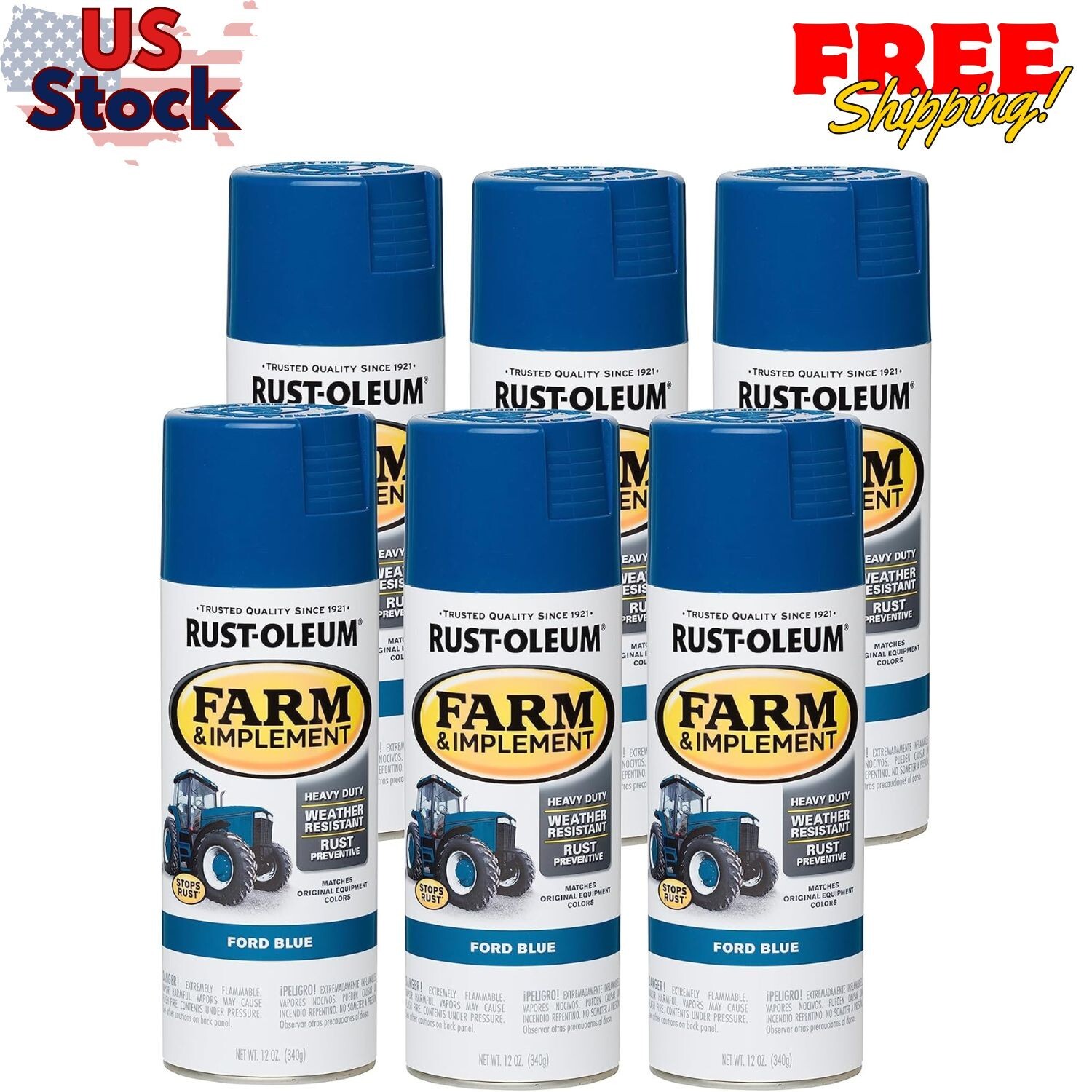 280131-6PK Farm & Implement Spray Paint, 12 oz, Ford Blue, 6 Pack