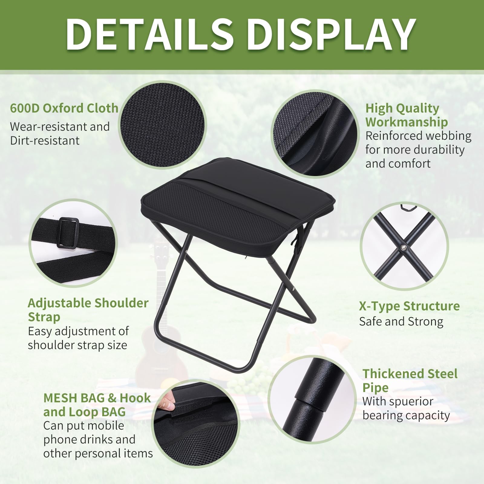 Foldable Camping Stool, Portable Collapsible Chair for Adults, Folding Telesc...