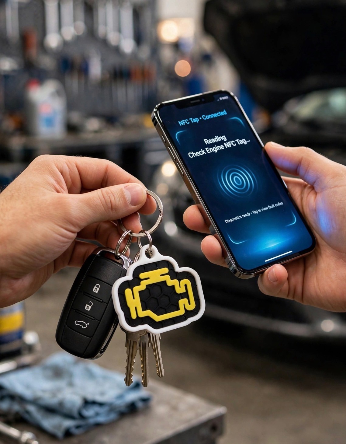 Check engine NFC tag keychain for your business