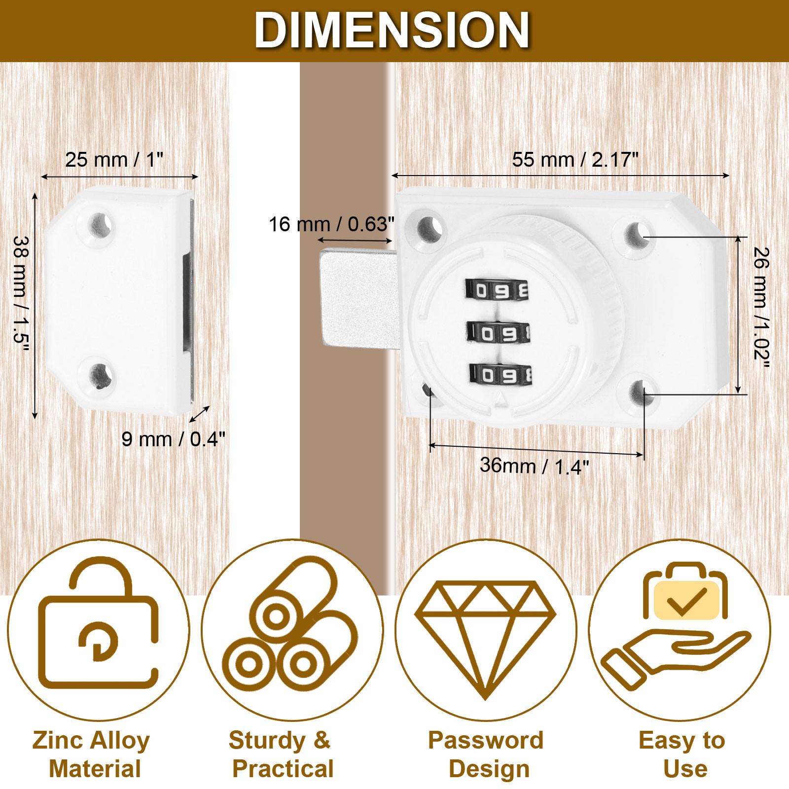 White Zinc Alloy Cabinet Combination Lock for Keyless