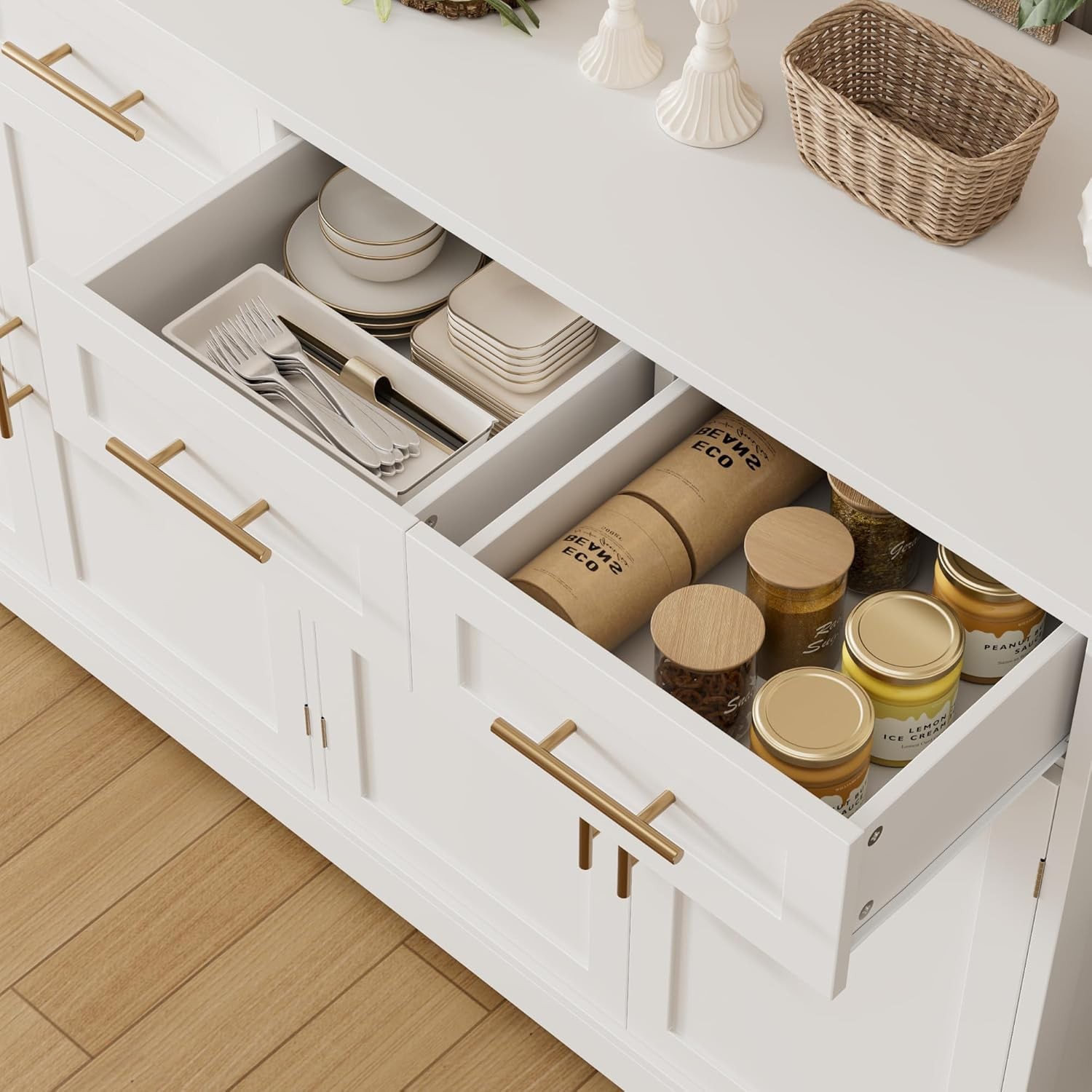 HOSTA 60" Lar Buffet Sideboard with Stora, 36" Tall Kitchen Buffet