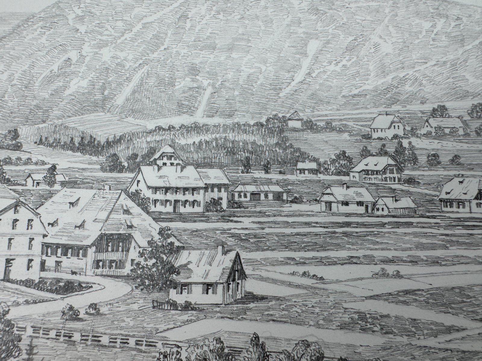 * HEINZ WEHLISCH DRAWING HINTERZARTEN 1890 VIEW SIGNED