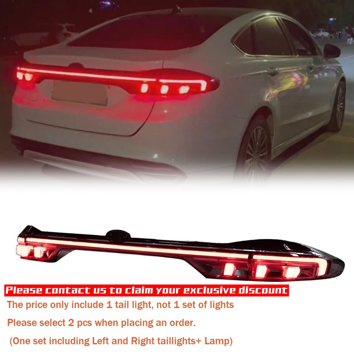 Single LED Sequential Animation Turn Taillight For 13-20 Ford Fusion Brake