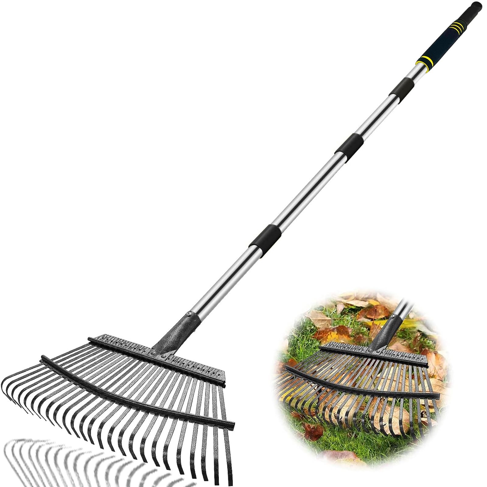 Best Rake Heavy Duty 6FT Long Garden , 18.5 Inch Wide Leaf for Lawns, 25 Metal