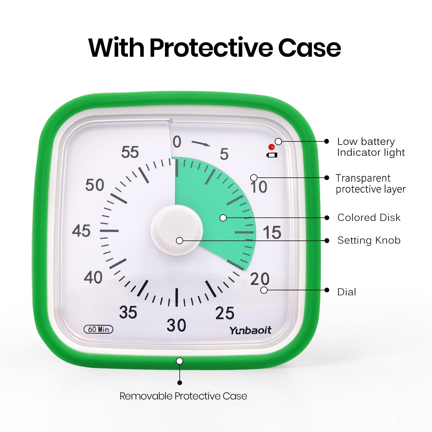 Yunbaoit Visual Timer with Protective Case, 60 Minute Silent Dark Green