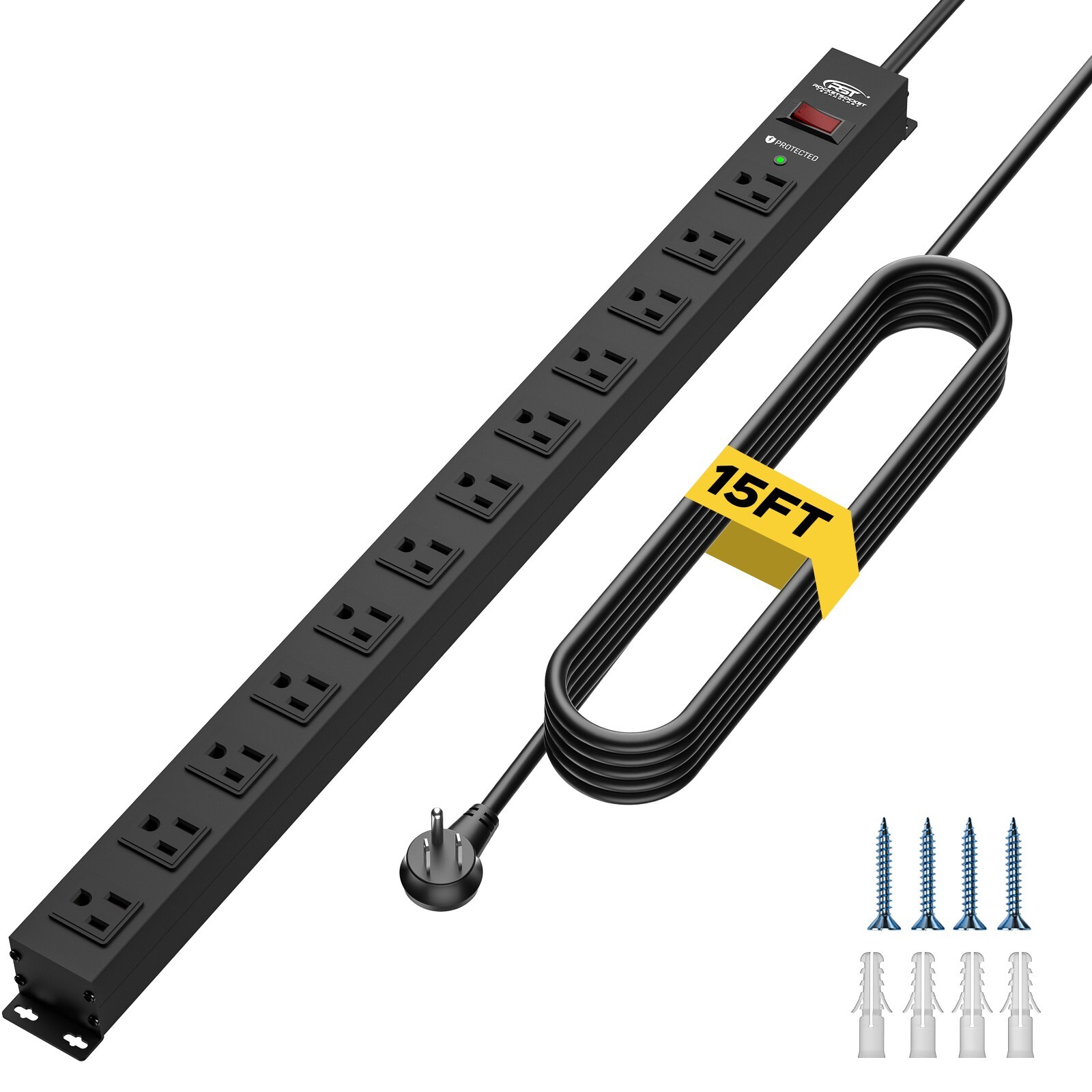 6-12 Outlet Heavy Duty Power Strip Surge Protector,14AWG Extra-Long 15FT Cord
