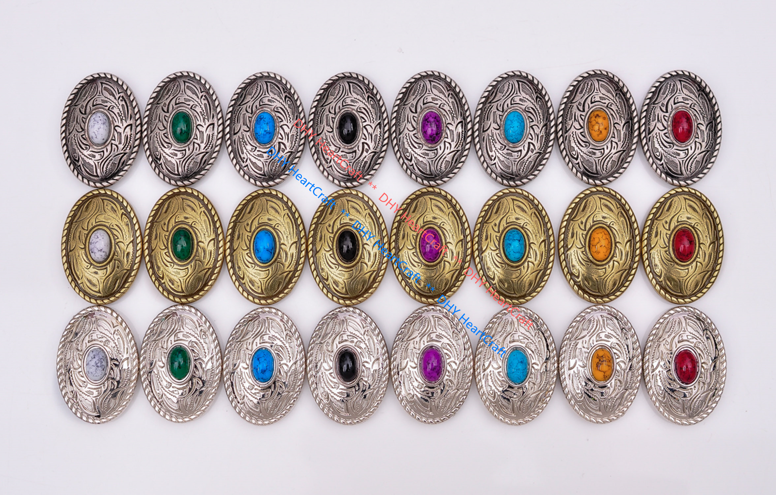 10X Retro Silver Turquoise Bag Handcraft Leathercraft Prairie Dust Oval Conchos