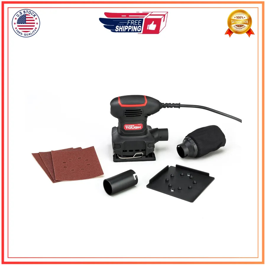 Hyper Tough 2 Amp 1/4 Sheet Palm Sander with Dust Bag and Accessories