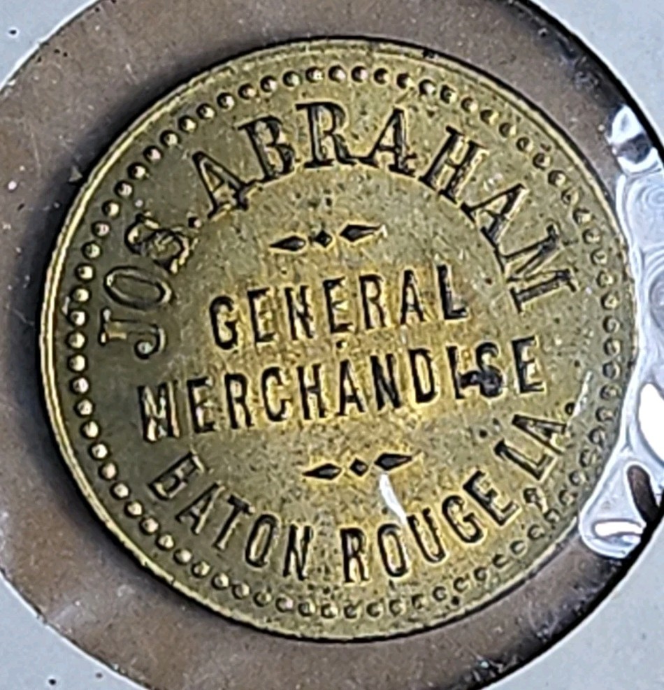 Jos. Abraham General Merchandise Baton Rouge LA Antique 25c Brass Trade Token