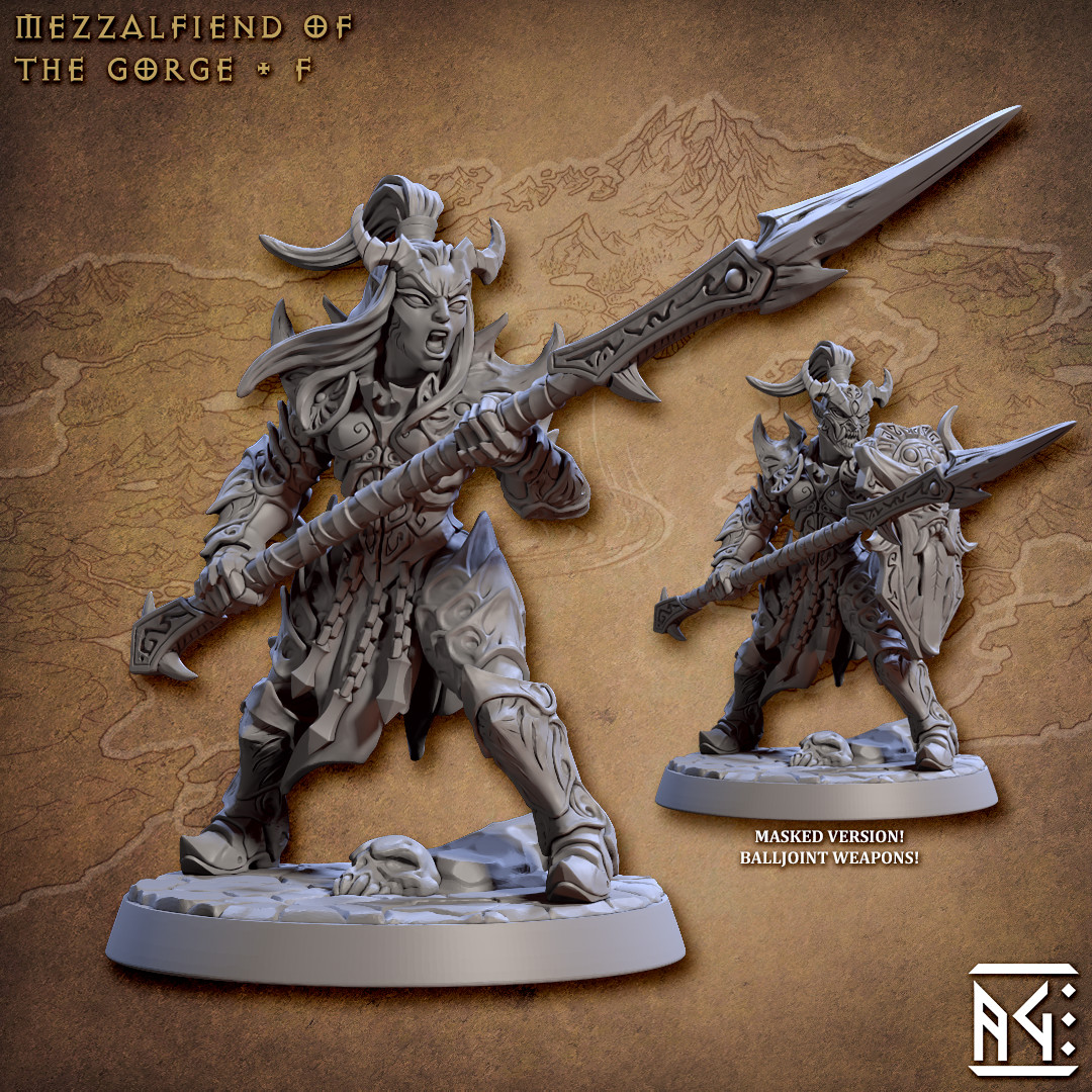 Tiefling Fighter F - MASK - Artisan Guild - Fantasy D&D Miniature