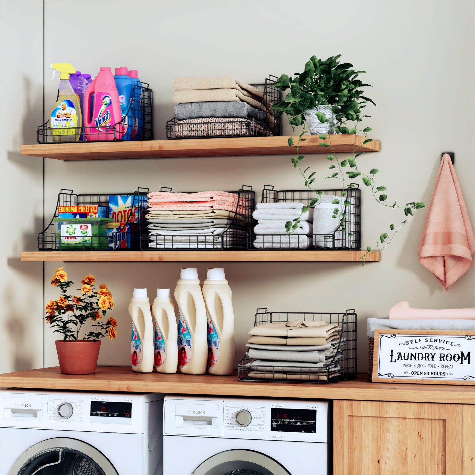 4-Pack Stackable Wire Baskets for Closet Organizers and Storage, Open Storage...