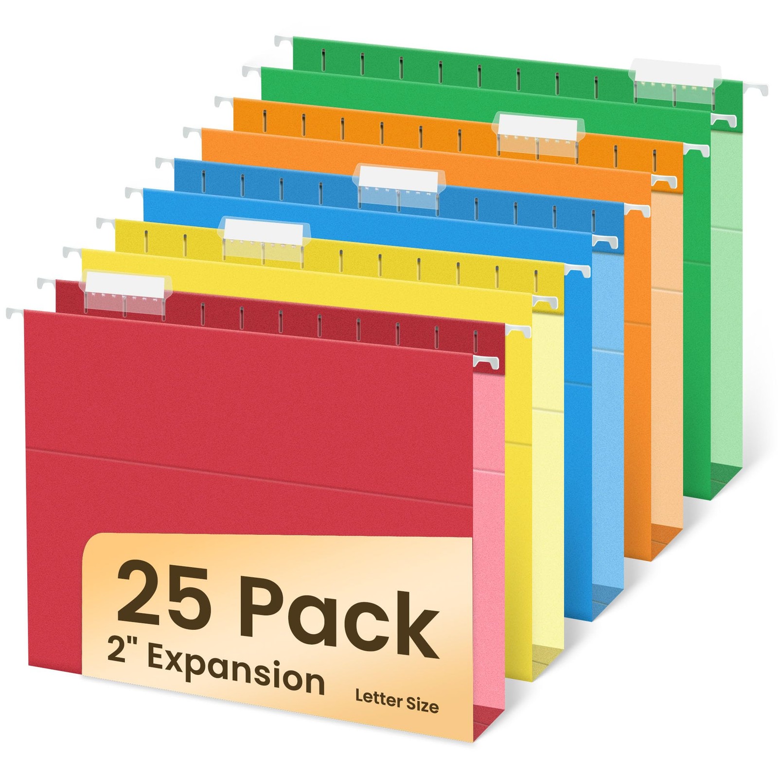 Hanging File Folders Extra Capacity 2 Inch Expansion Assorted 25 Pack