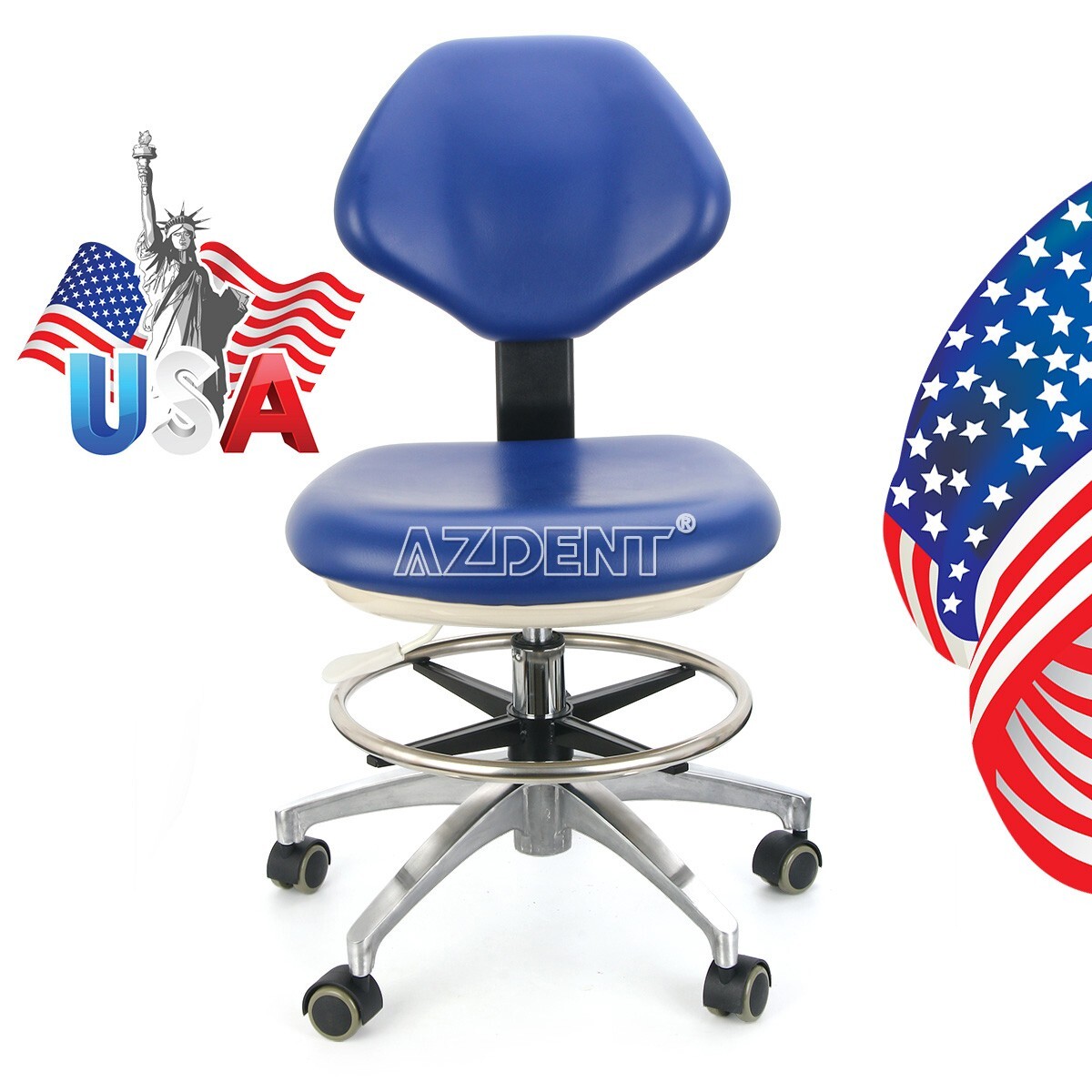 AZDENT Dental Doctor Assistant Stool Adjustable Height Mobile Chair Blue