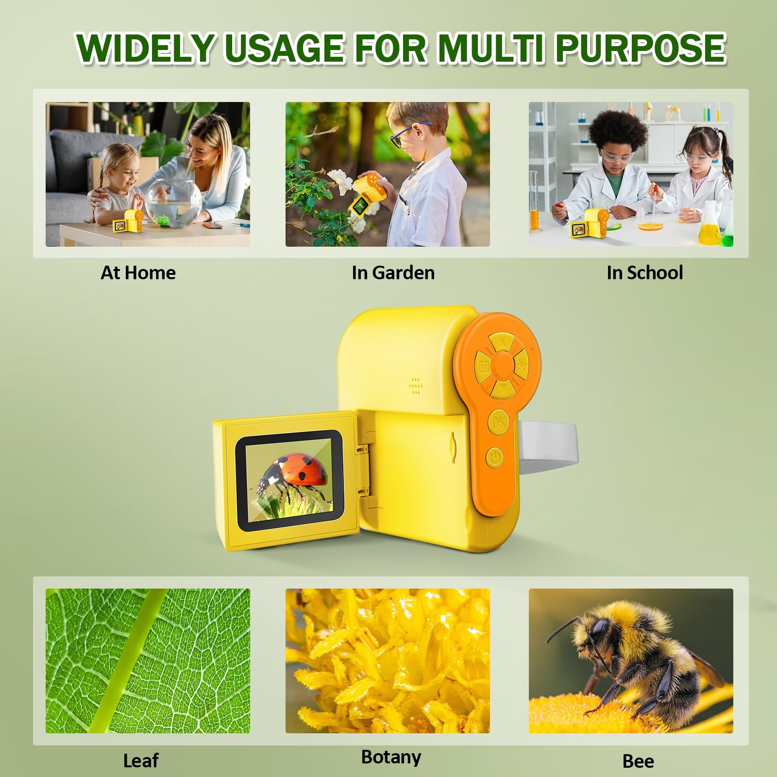 Barchrons 1000X Handheld Microscope for Kids, 4K 2.0" Screen Mini Yellow