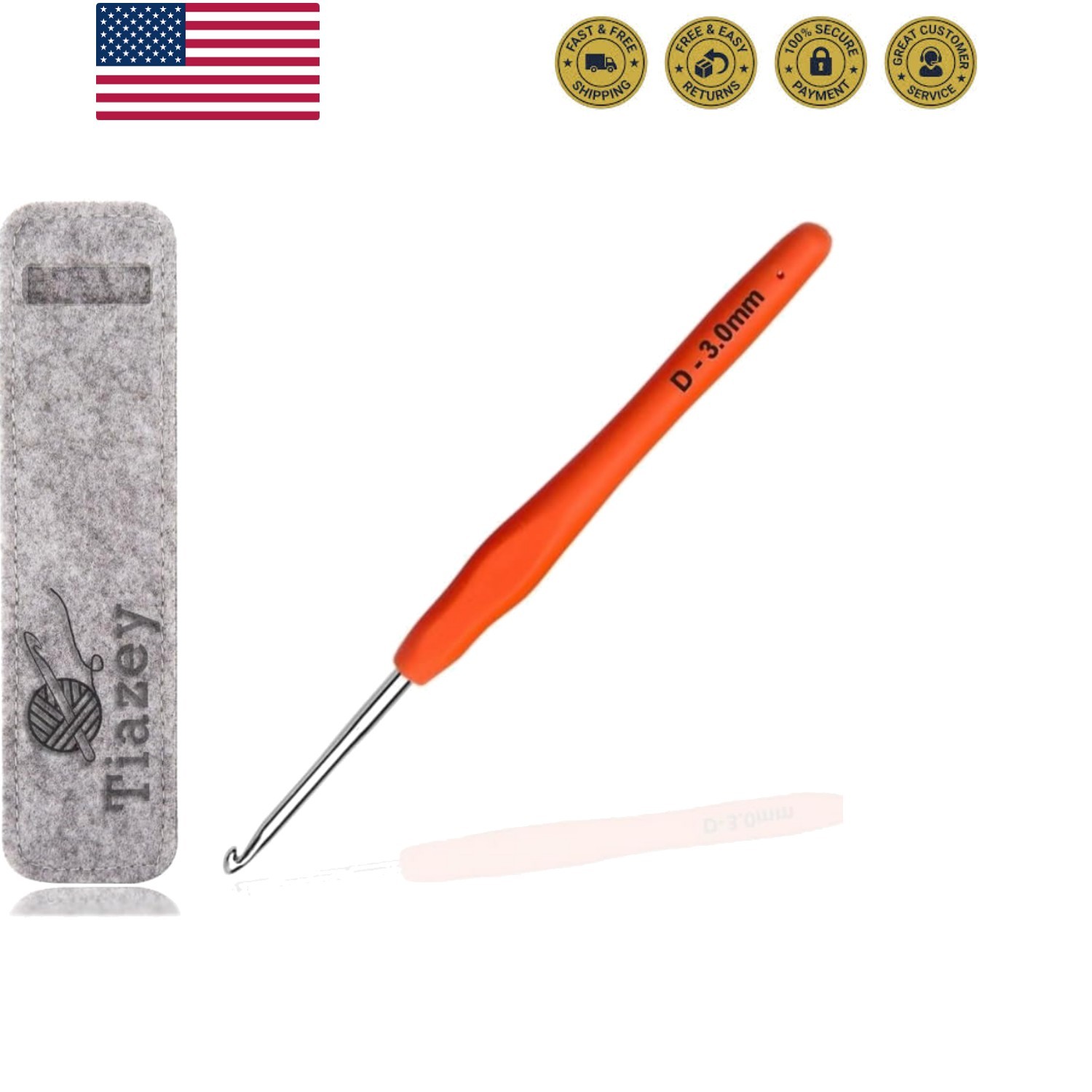 3 mm Crochet Hook, Ergonomic Grip for Arthritic Hands, Extra Long Knitting Ne...