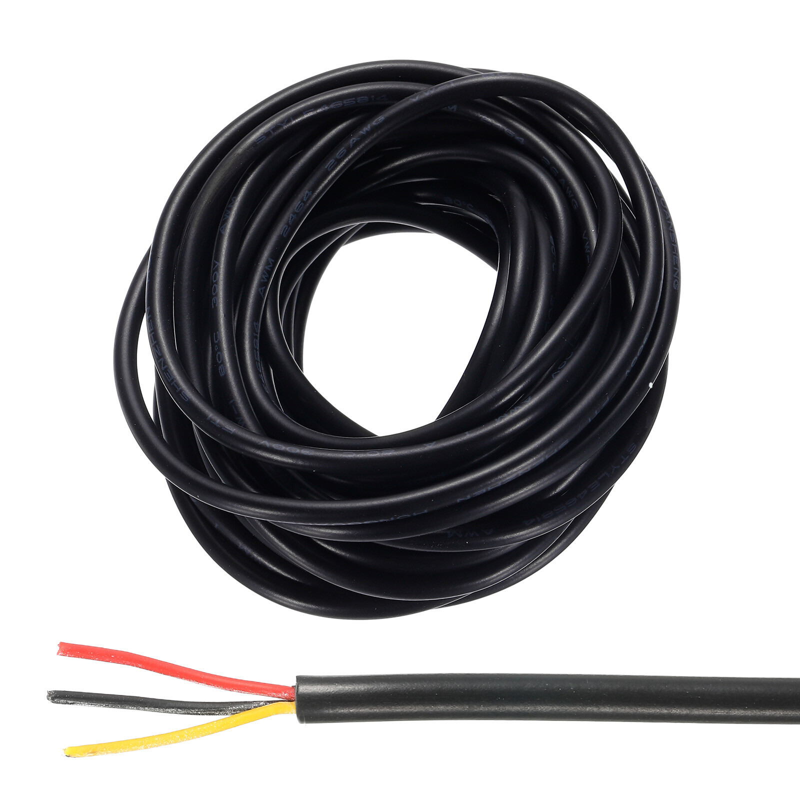 Electrical Wire 26AWG 3 Conductors Tinned Copper 16.4Ft Low Voltage Black