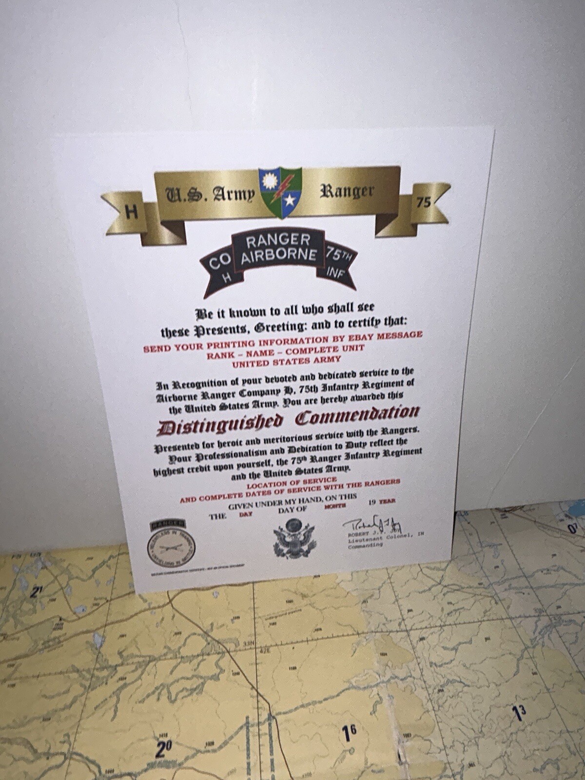 U.S. ARMY - H CO. 75TH INFANTRY RANGER REGIMENT / DISTINGUISHED COMMENDATION