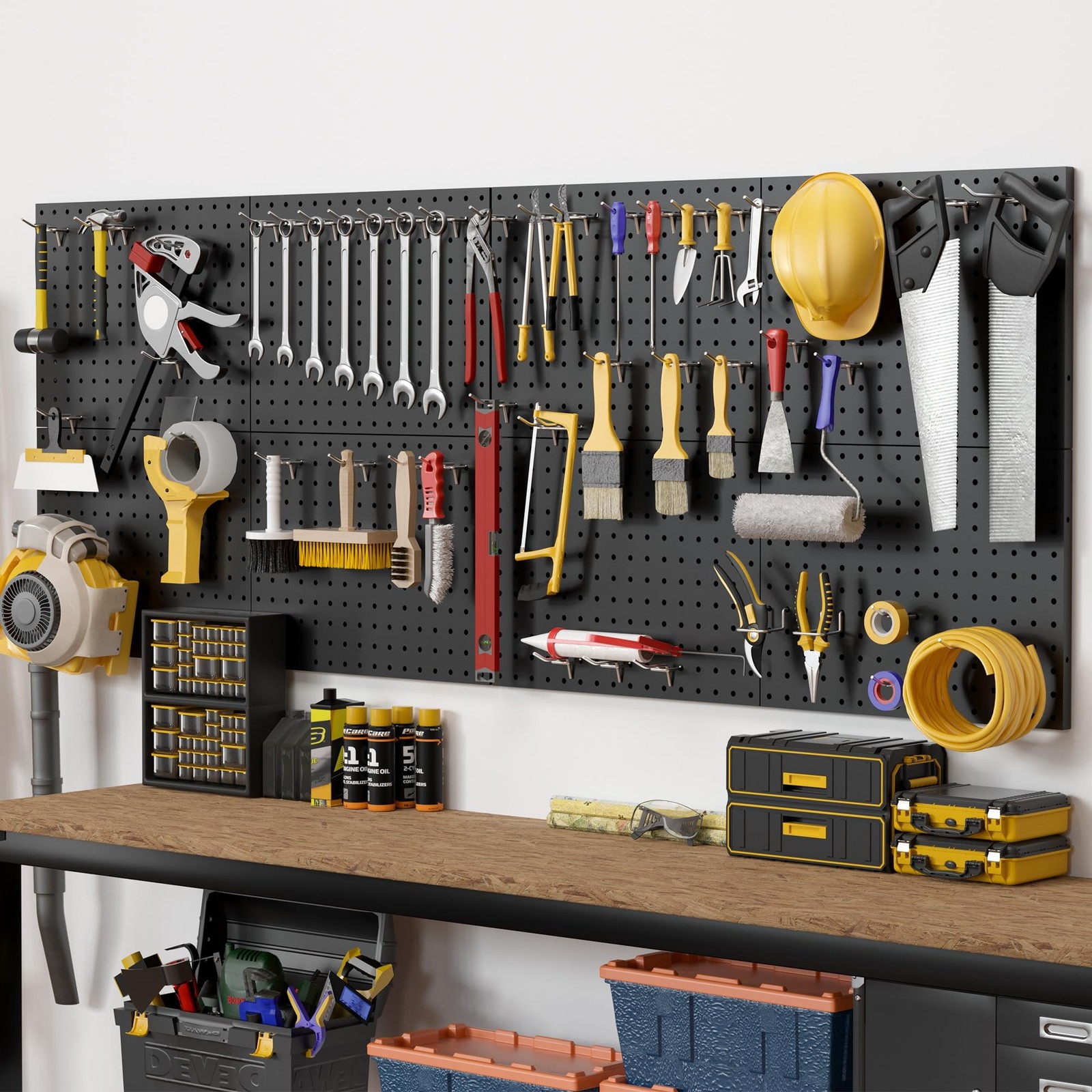 4 Pack Metal Pegboard Panels with 50 Hooks, Black Pegboard Wall Organizer, Pe...