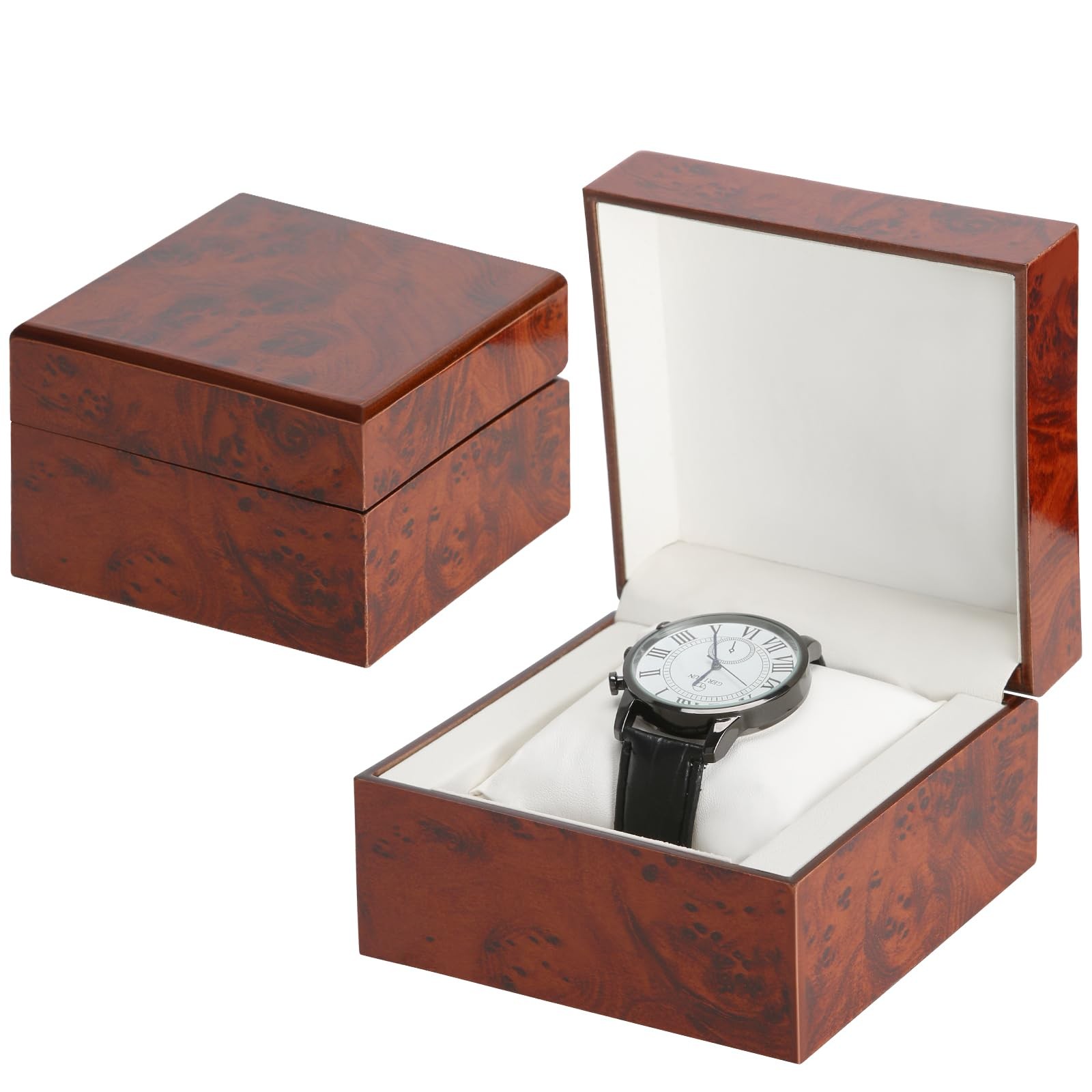 Wooden Single Watch Gift Box with Pillow Wristwatch Storage Display Case
