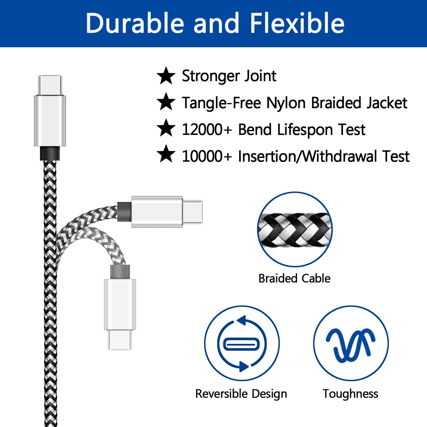 3Pack Braided USB C Type-C Fast Charging Data SYNC Charger Cable Cord 3/6/10FT