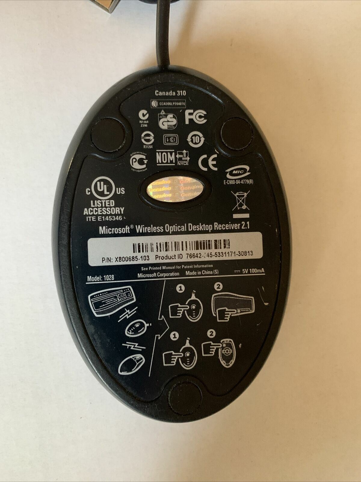 Microsoft Wireless Optical Desktop Receiver 2.1 P/N: X800685-103