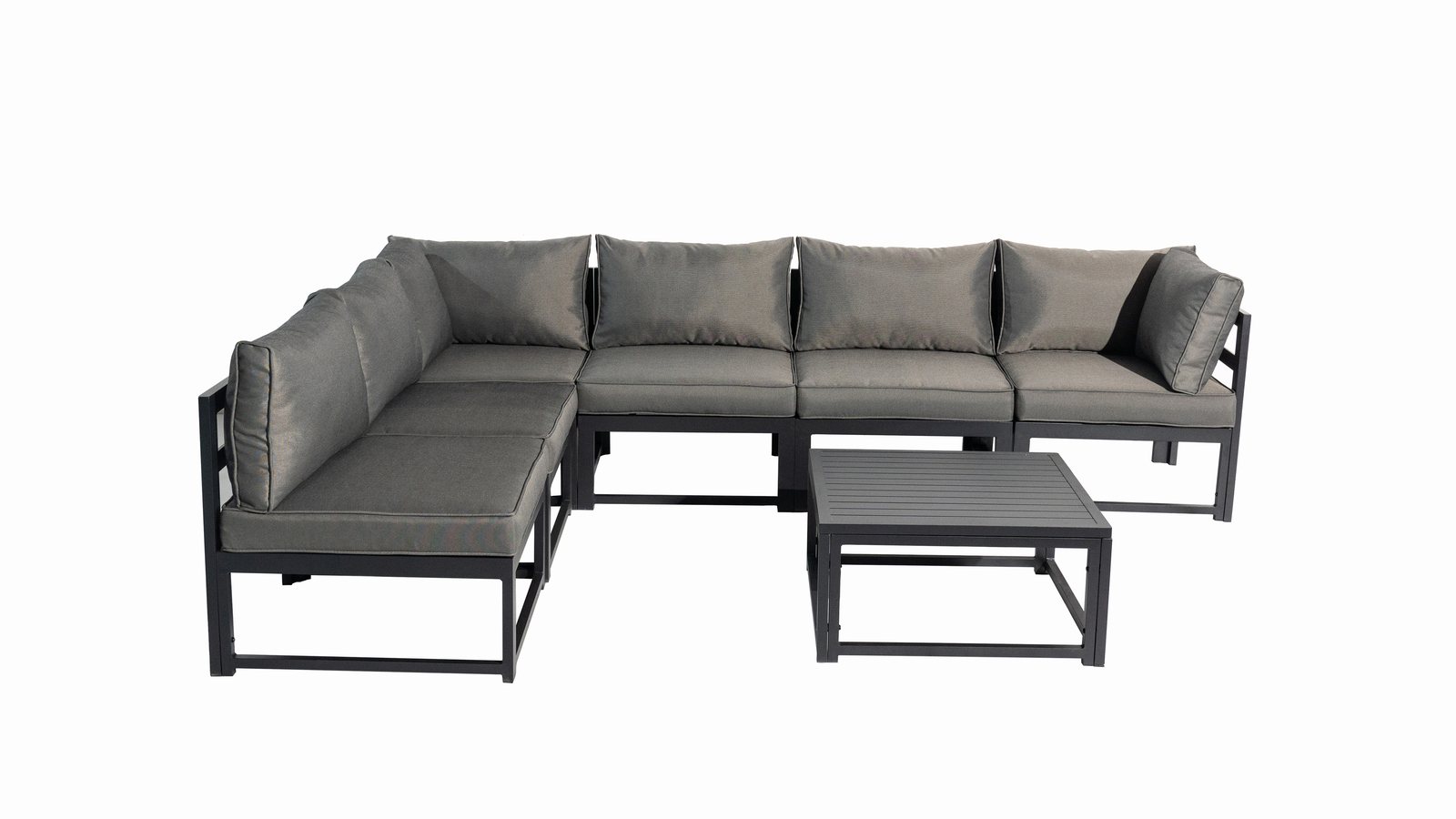 6 Seater L-shape Aluminium Garden Corner Sofa Set w Padded Cushions Coffee Table