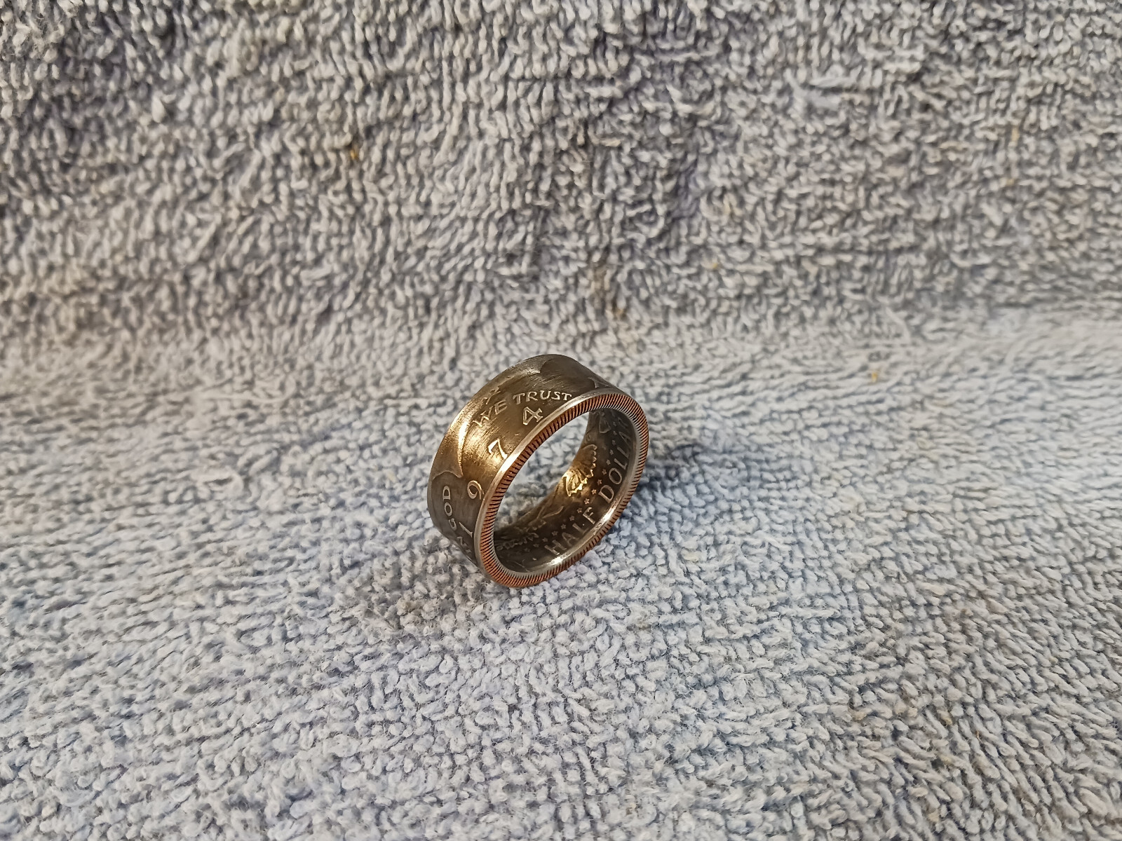 1974 Kennedy Half Dollars  size 12  coin ring  handmade mixed metals  (A)