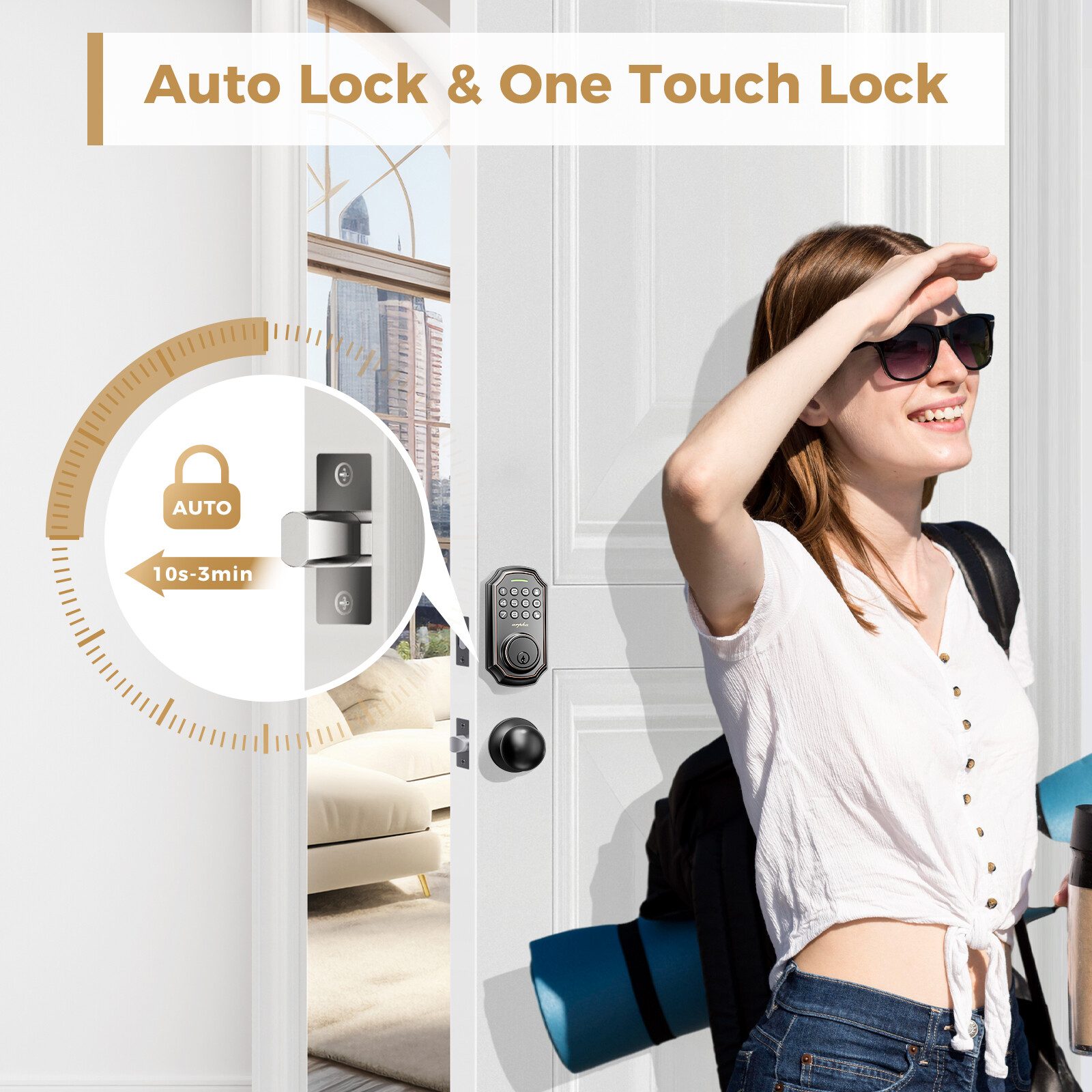 ARPHA Keyless Door Lock Keypad Door Lock ＆ Handle Bluetooth App Keypad Deadbolt
