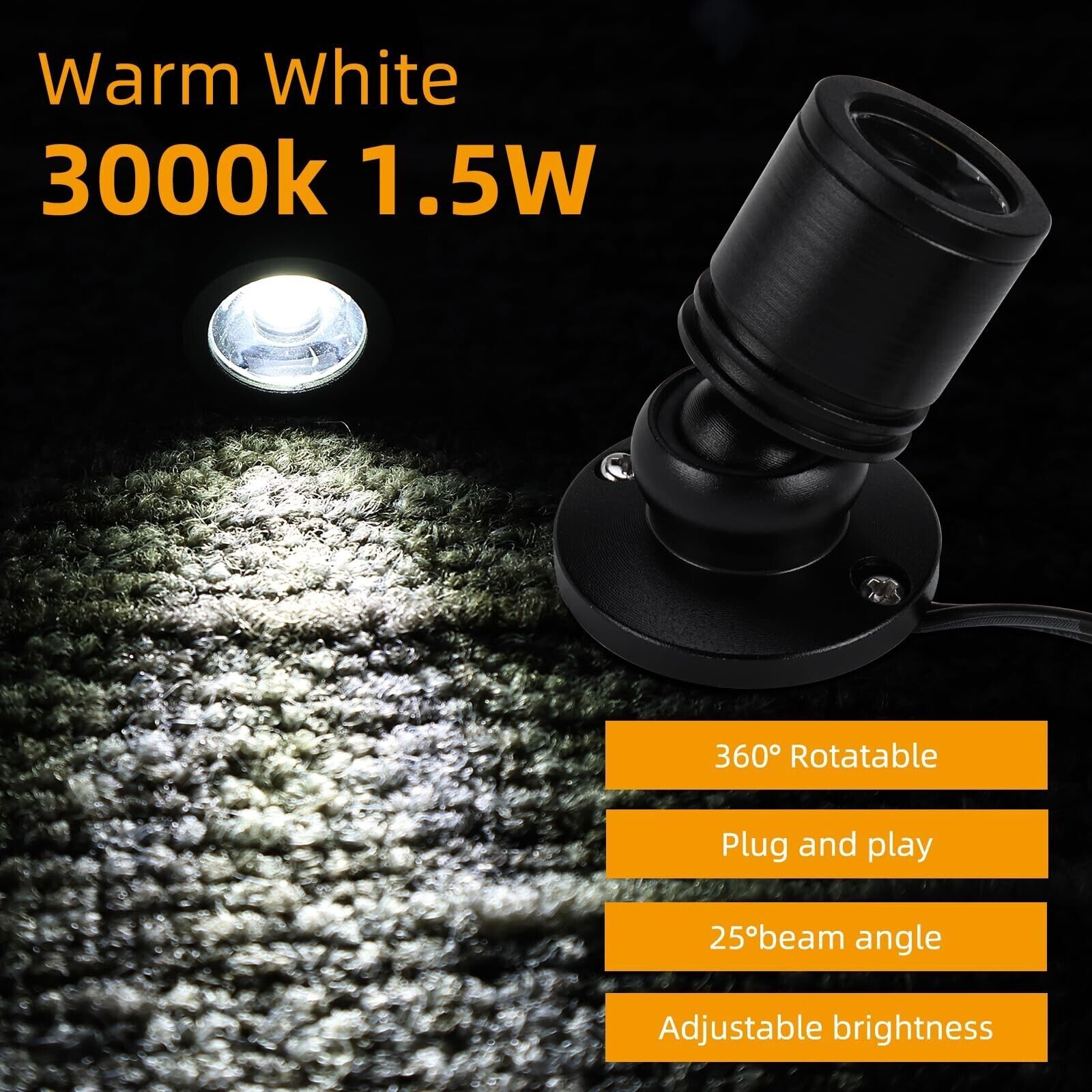8Pack Dimmable 360° Angle LED Mini Spotlight Jewelry Display Cabinet Light 6400k