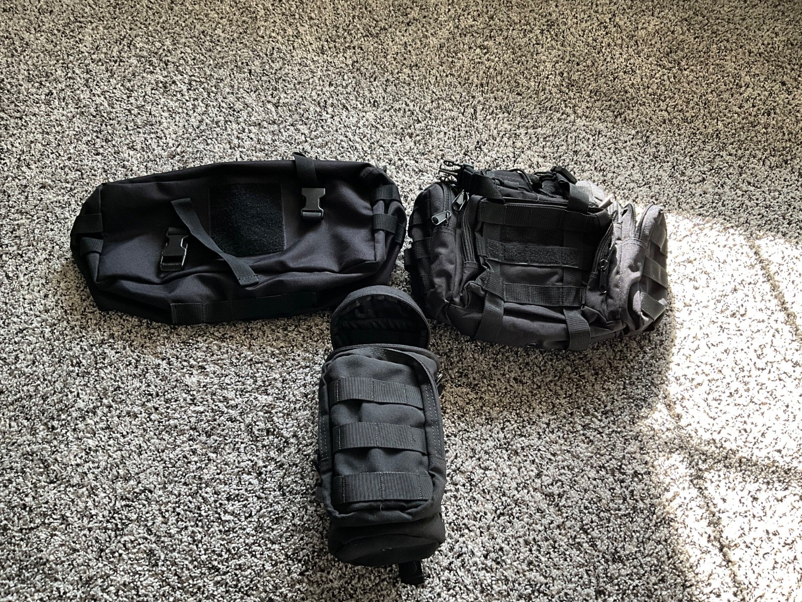 Lot of 3  Not Branded Molle Tactical Bags/Packs and Water Bottle Pack