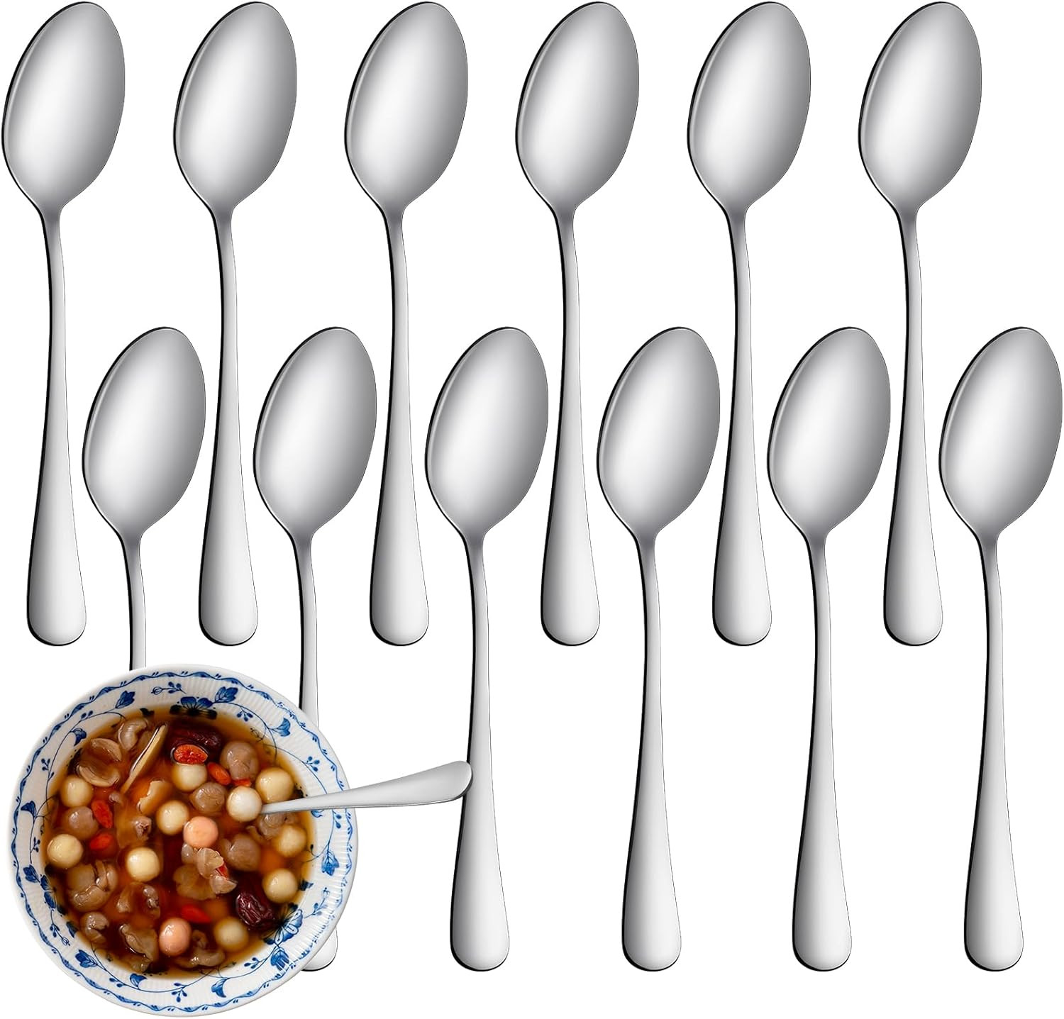 12 Pcs Teaspoons Set, Food-Grade Stainless Steel Spoons Silverware, Cutlery Tea