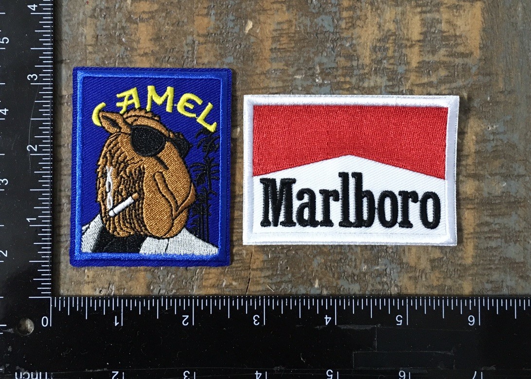 MARLBORO & CAMEL CIGARETTES SMOKING TOBACCO ADVERTISING LOGO IRON ON PATCHES