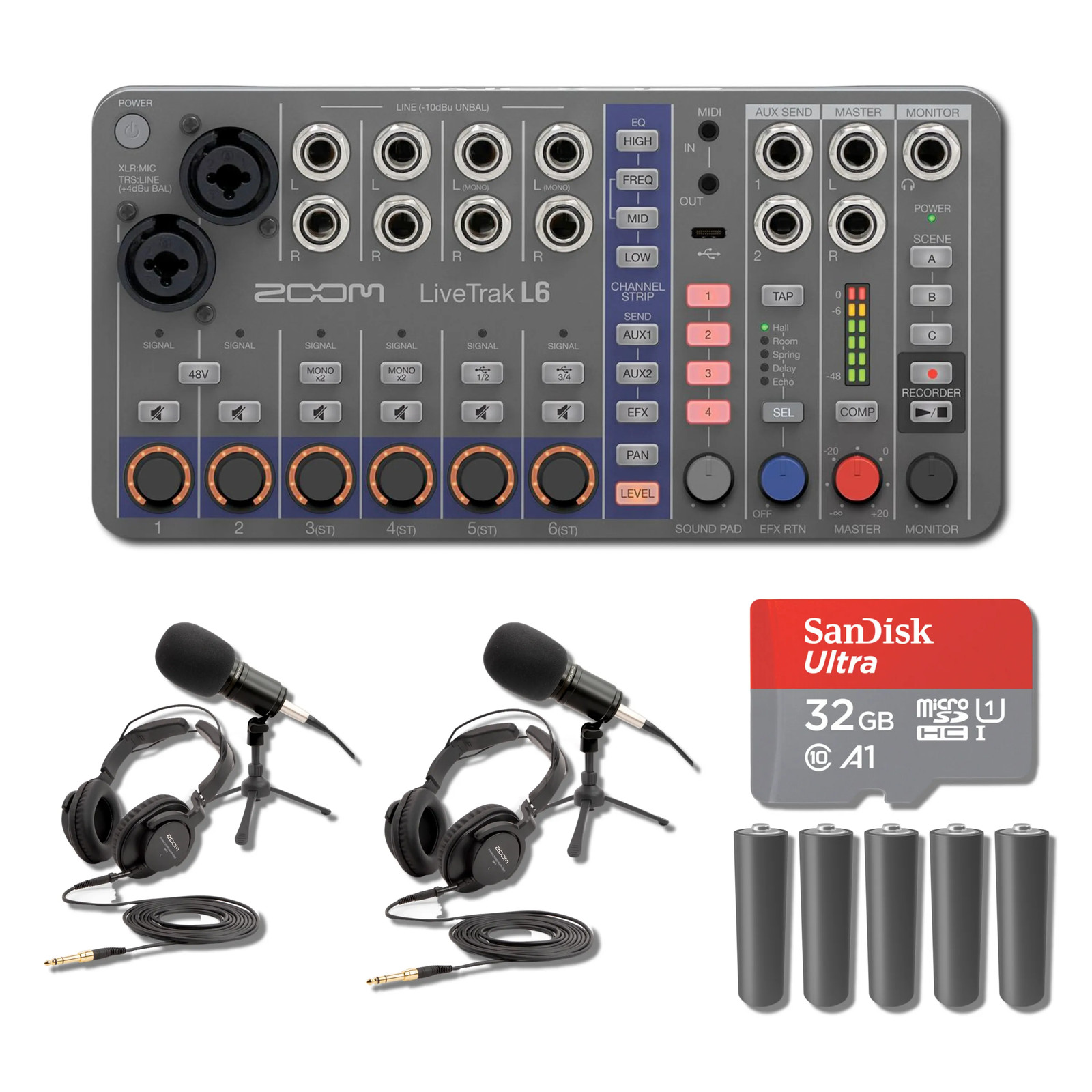 Zoom LiveTrak L6 10-Channel Compact Digital Mixer with 2x ZDM-1 Podcast Micropho