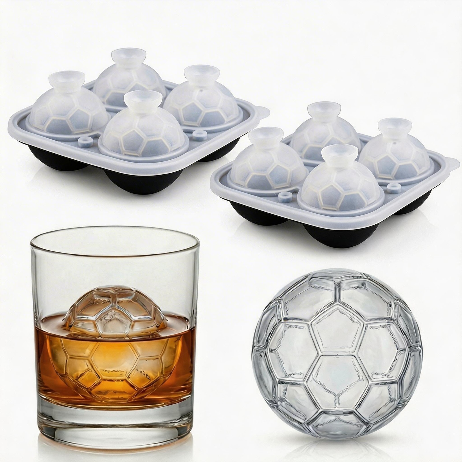 Silicone Ice Cube Tray (2-Pack) with Lids, Fun Soccer Shapes Easy Release for...