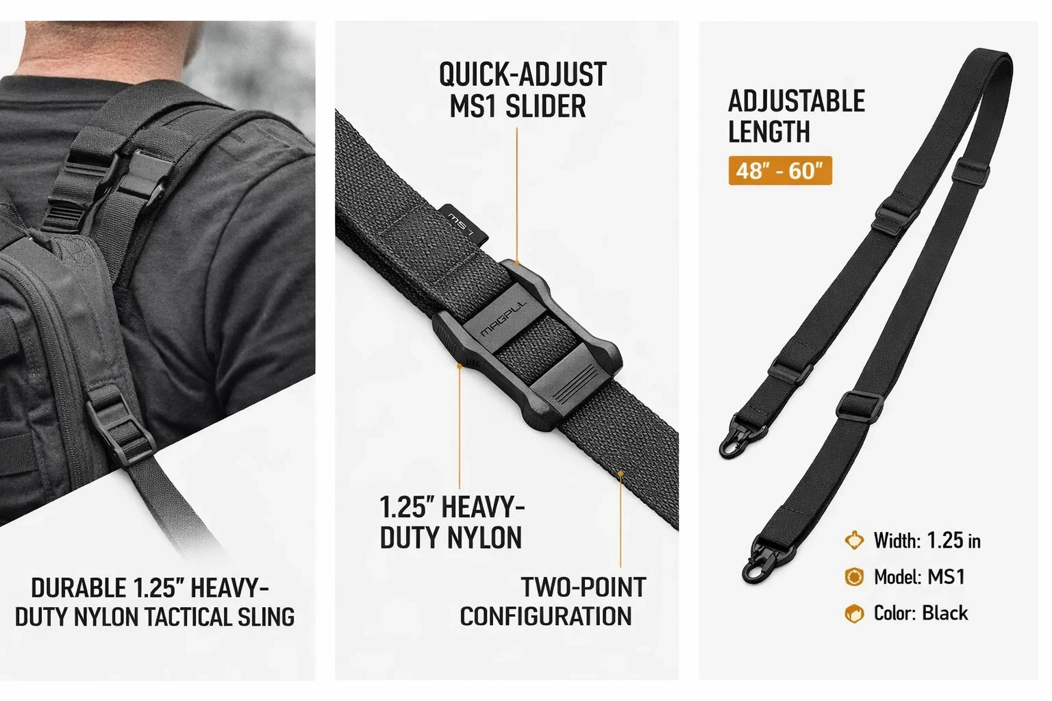 3 Pack Tactical Sling Strap Quick Adjust Heavy Duty Nylon Black Best Value
