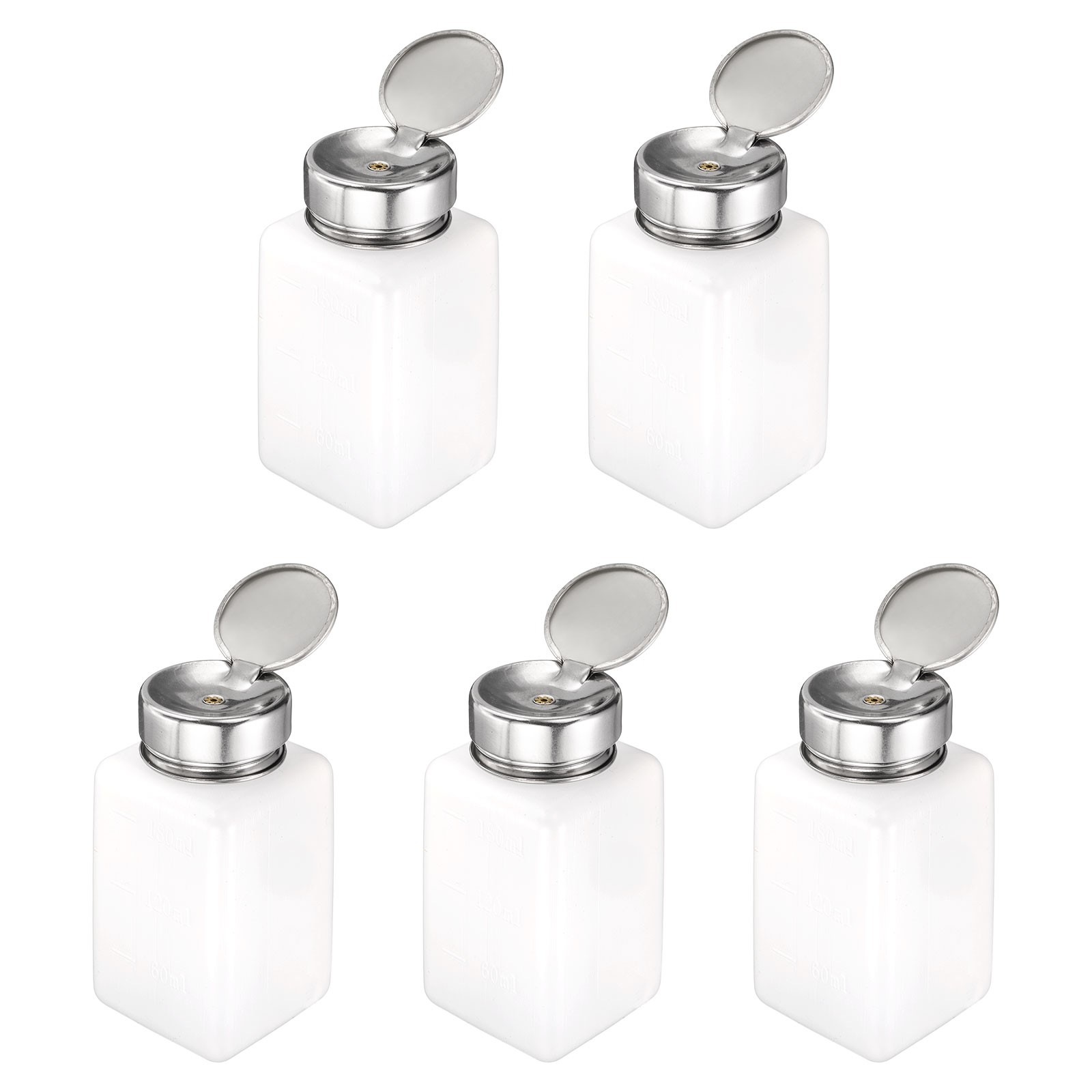 5Pcs, Solvent Alcohol Dispenser 180ml Push Down Nail Polish Remover Bottle White